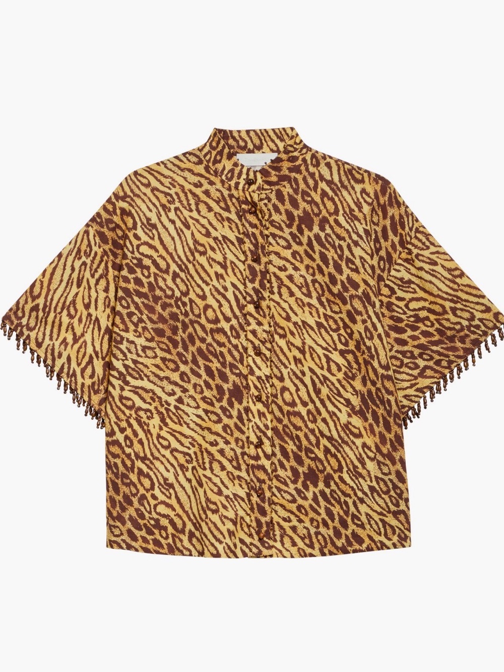 Zimmermann Coco Leopard Print Beaded Fringe Shirt